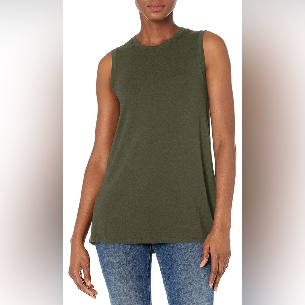 Women's Jersey Relaxed-Fit Muscle-Sleeve Swing Tunic Forest Green NEW